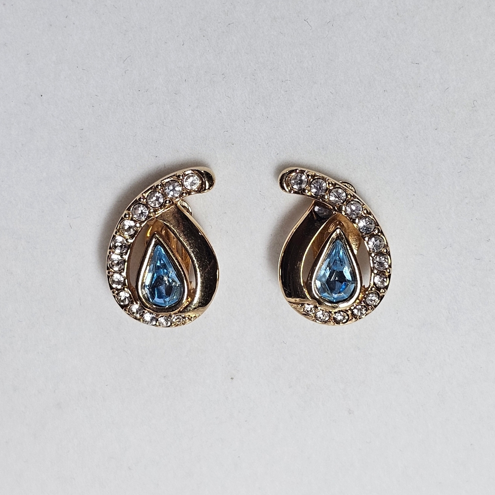 Swarovski Gold and Blue Teardrop Earrings
